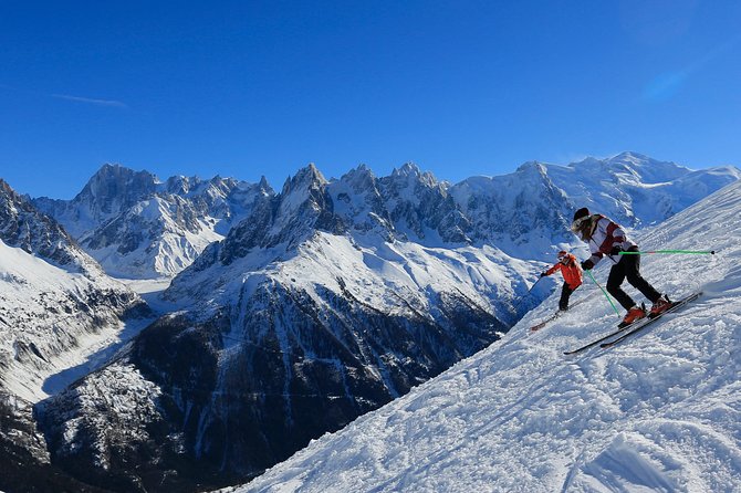 (KTG114) - Chamonix Skiing day from Geneva - First Ski Blocks: Domaine des Planards Views and Flow